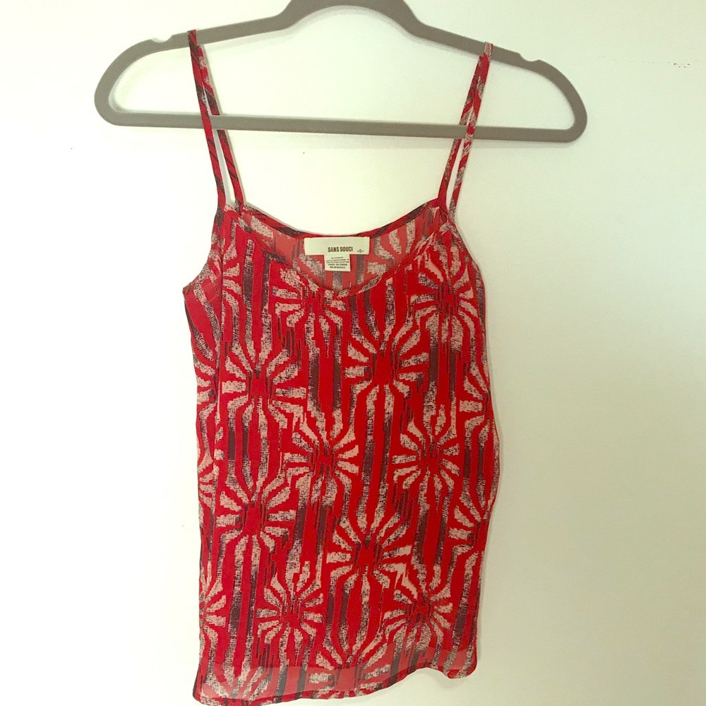 Red printed Sans Souci sleeveless top